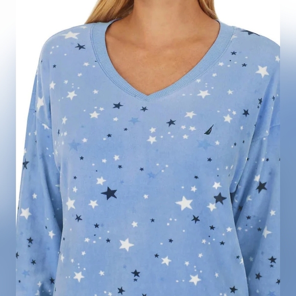 Nautica 2 Piece PJ Set Womens XL Blue Stars Print Fleece Loungewear Set NWT - Picture 3 of 15